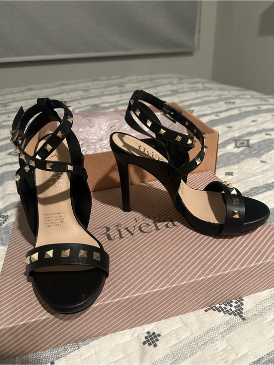 Felipe Rivera Shoes - Felipe Riviera - Black Gold Studded Platform High Heels